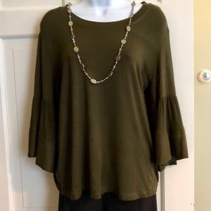 Beautiful dark olive Bell sleeve top. Never worn!!